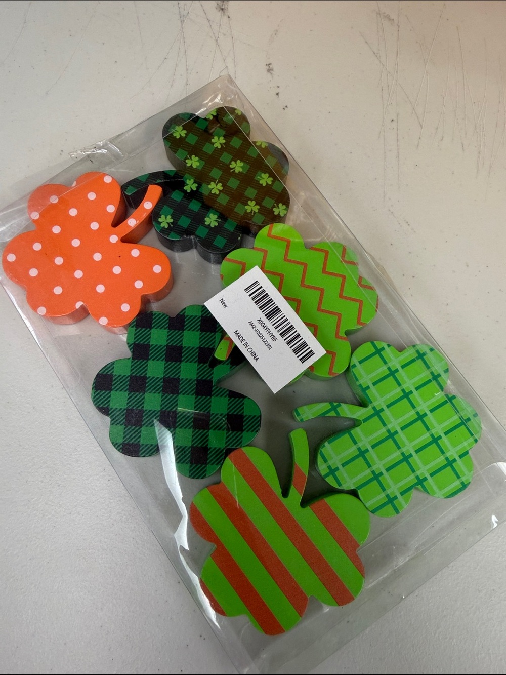 Decorative Wooden Clover Cutouts - Green & Orange 6 unique pieces St. Patrick’s